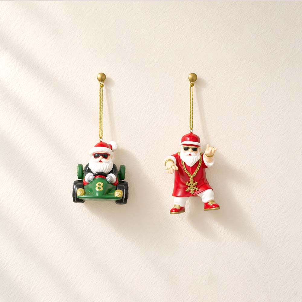 クリスマス 飾り オーナメント サンタ サンタクロース サングラス ヒップホップ レーサー 車 レジン ツリー 装飾 インテリア ユニーク ギフト プレゼント