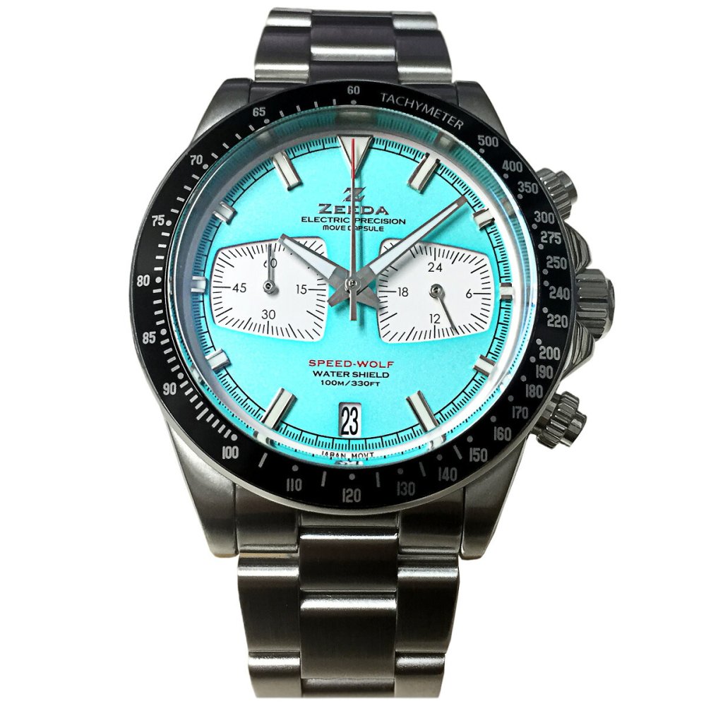 ジーダ ZEEDA スピードウルフ SPEED-WOLF SUPER MINTBLUE 腕時計 メンズ メカニカルクォーツ クロノグラフ SPW-MBL