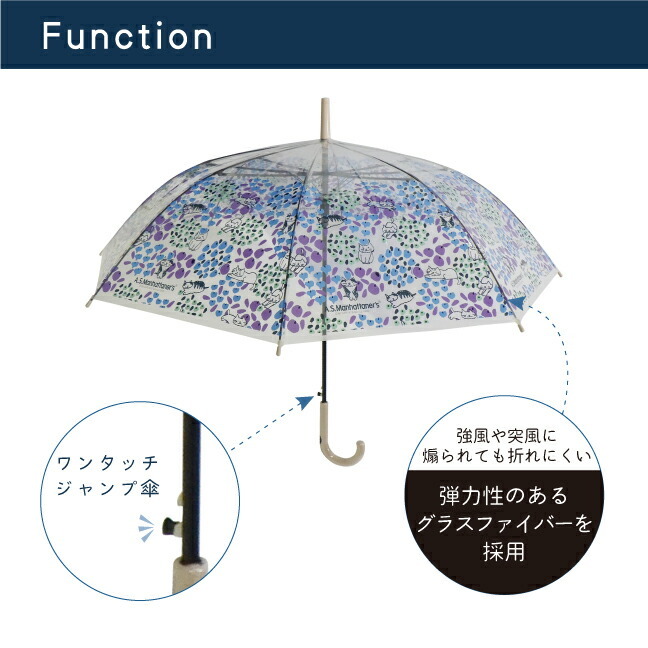 傘 レディース ビニール傘 通販 60cm 長傘 雨傘 透明傘 アート フルーティキャット ジャンプ傘 ワンタッチ傘 グラスファイバー骨 耐風 かさ カサ おしゃれ 通勤 通学 雨具 レイングッズ