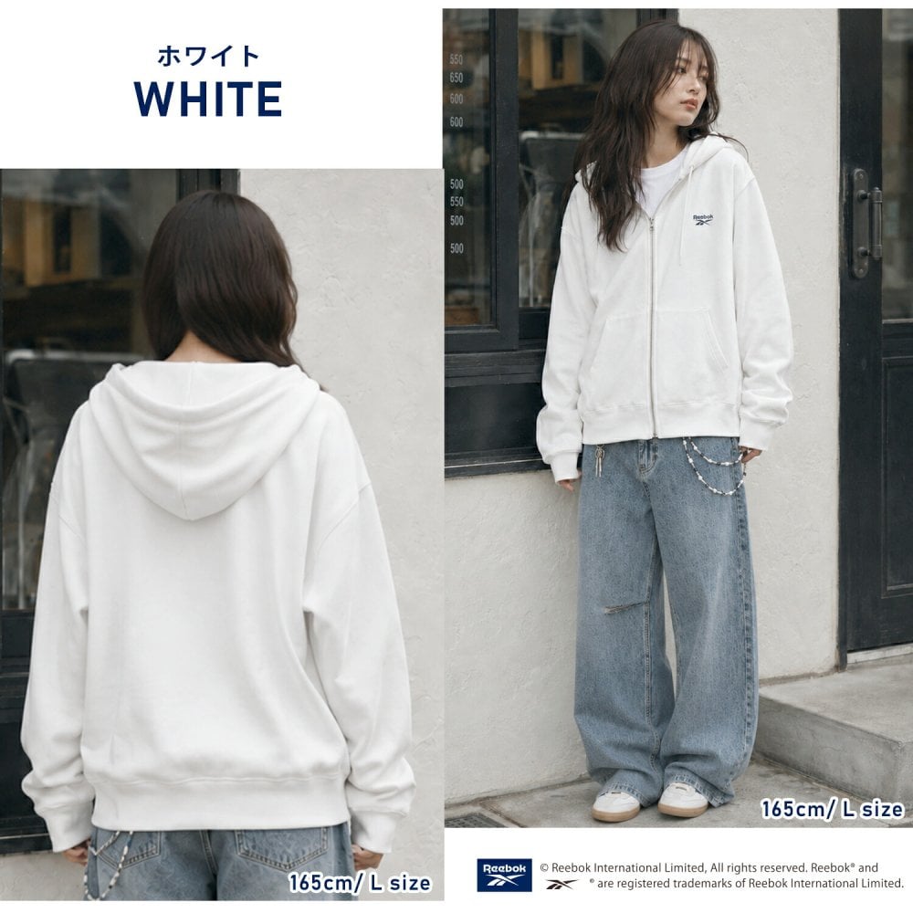 Reebok リーボック ジップパーカー レディース メンズ rm-6105 スウェットパーカー フルジップ 長袖 フーディー 裏起毛 暖かい ロゴ 刺繍 ビッグシルエット オーバーサイズ 羽織り スポーティ カジュアル M L LL 2026FW Karlas 別注