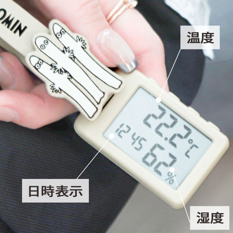 多機能温湿度時計 ムーミン 温湿度 ウォッチ 定形外 送料無料 MOM029 温度計 湿度計 時計 ニョロニョロ リトルミイ スナフキン 熱中症対策 暑さ対策 熱中症計 アラーム機能 鞄 通勤 通学 ギフト