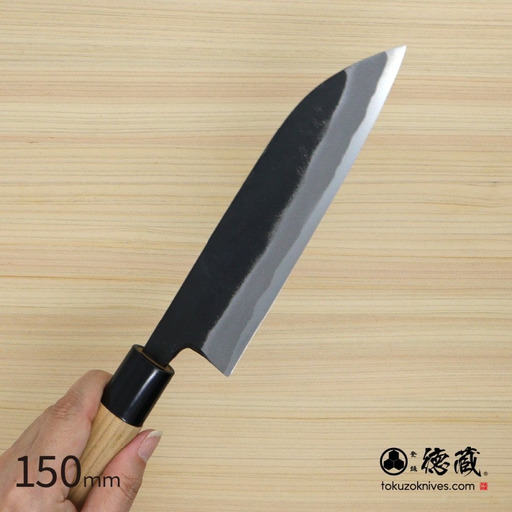 徳蔵　三徳黒打ち包丁　150mm 両刃 白鋼 桜 日本製 徳蔵刃物 【TOKUZO KNIVES】 JAPAN Kitchen Knives 包丁 ほうちょう ホウチョウ 切れ味 家庭用 万能 両刃 黒打ち プレゼント ギフト 贈り物 一生モノ