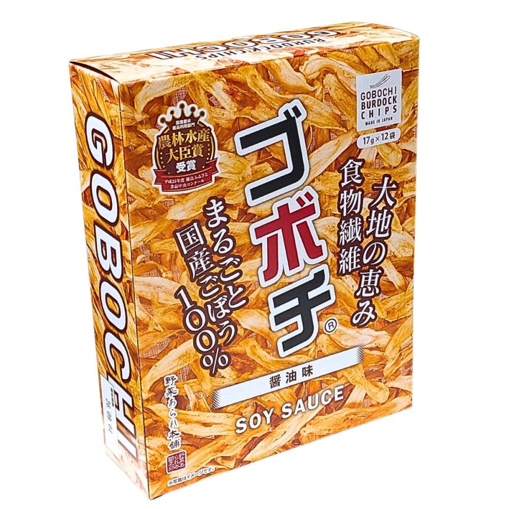 ゴボチ 醤油味 17g×12袋 (204g) 国産ごぼう100% ごぼうチップス 農林水産大臣賞受賞 デイリーマーム おやつ おつまみ うどん サラダ トッピング 食物繊維 宮崎銘菓 野菜あられ本舗 #77155　[賞味期限は2026年11月24日迄]