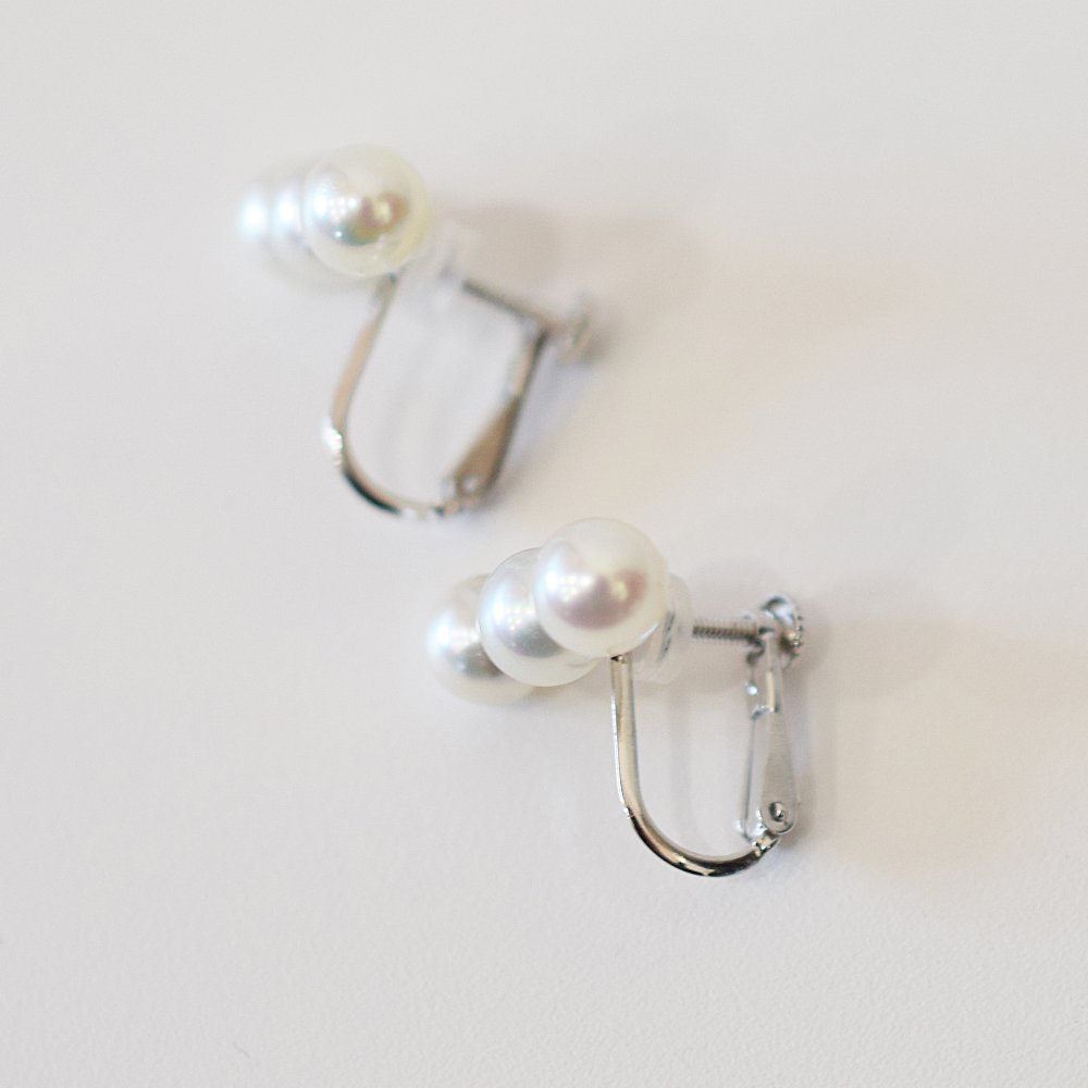 ［pearl596］ 6mm - 6.5mm ホワイトピンク 3連 イヤリング あこや真珠 本真珠 熊本 天草 真珠