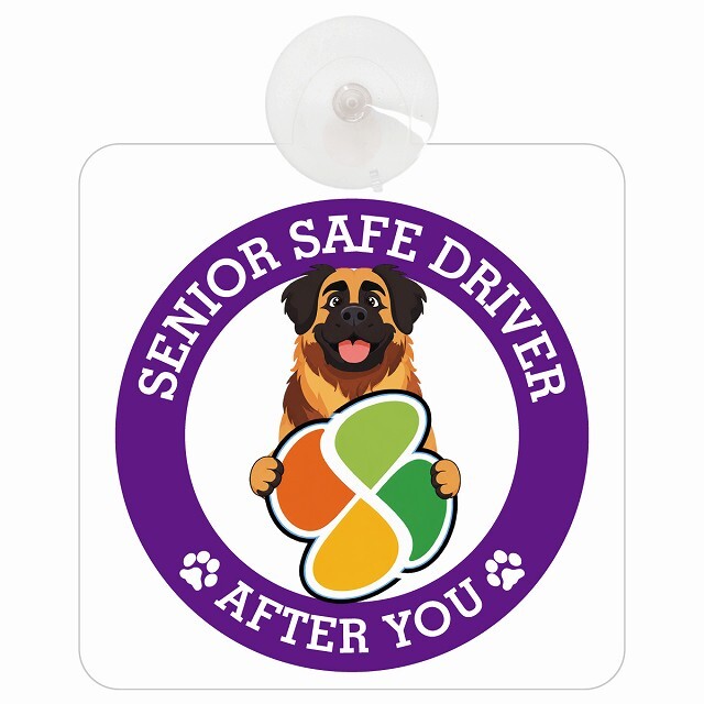 カーサイン 高齢者マーク SENIOR SAFE DRIVER レオンベルガー 車内用 吸盤タイプ 収れん火災防止タイプ 肉球 日本製 車 ステッカー