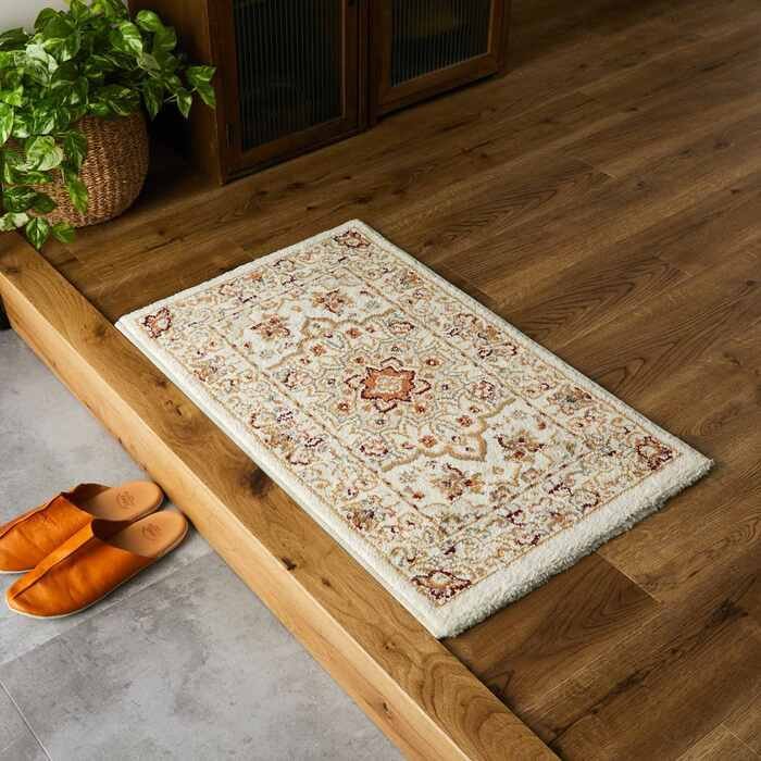 ラグ カーペット 玄関 屋内 屋外 輸 入 ネカル アイボリー 約50×80cm 長方形 民族調 エスニック モダン シンプル オールシーズン 丈夫 50×80cm ルカス ベージュ 新生活