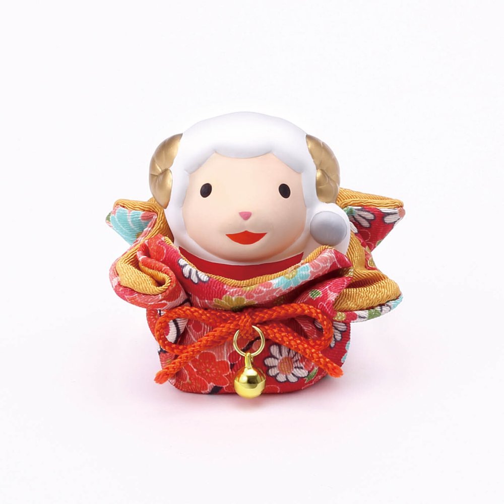 干支 置物 薬師窯 錦彩招福未（ふく福巾着）92 干支の置物 羊 未 未年 陶器 ひつじ ヒツジ 2027年 干支置物 薬師 窯 の 置物 飾り 2027 迎春 正月 縁起 粗品 景品 伝統工芸・陶器の和遊感