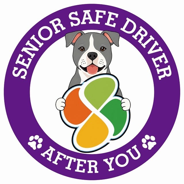 カーサイン 高齢者マーク SENIOR SAFE DRIVER アメリカンスタッフォードシャーテリア ステッカー シール 直径13cm 肉球 日本製 車