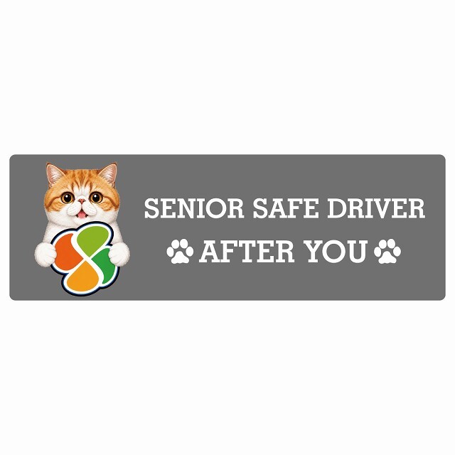カーサイン 高齢者マーク SENIOR SAFE DRIVER エキゾチックショートヘア ステッカー シール 長方形 15x5cm 肉球 日本製 車