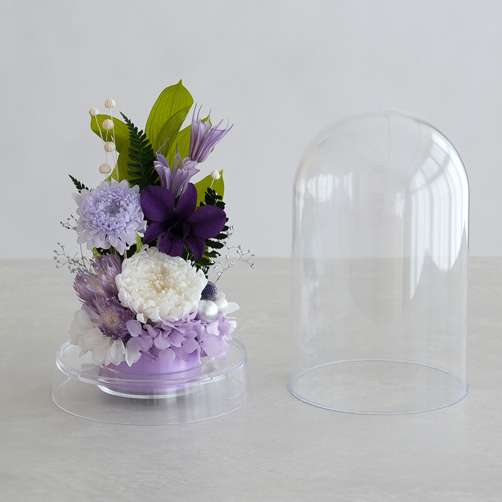 プリザーブドフラワー お供え花 クリアドーム 花あかり｜プリザーブドフラワー お供え花 仏花 クリアドーム 仏壇用 初盆 新盆 四十九日 一回忌 お手入れ簡単 水替え不要 ほこりが入りにくい お悔やみ お彼岸 即日発送 送料無料