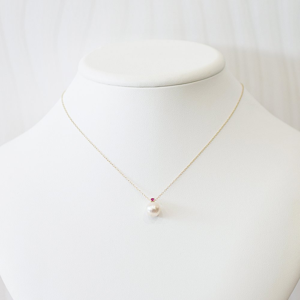 ［pearl603］8mm - 8.5mm ホワイトピンク ペンダント ネックレス 7月 誕生石 ルビー あこや真珠