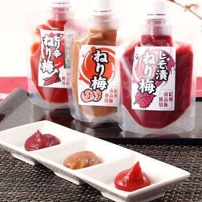 上品なすっぱさと甘い後味  紀州南高梅ねり梅ＳＰ袋１５０ｇ ３種セット