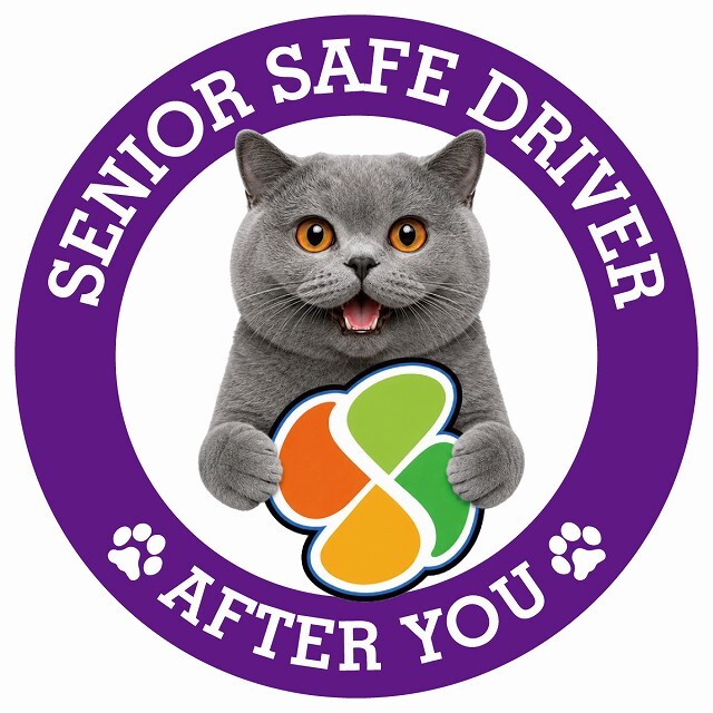 カーサイン 高齢者マーク SENIOR SAFE DRIVER ブリティッシュショートヘア ステッカー シール 直径13cm 肉球 日本製 車