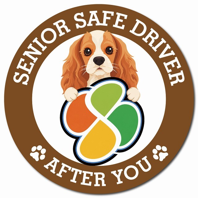 カーサイン 高齢者マーク SENIOR SAFE DRIVER イングリッシュコッカースパニエル マグネット 強力 直径13cm 肉球 日本製 車 ステッカー