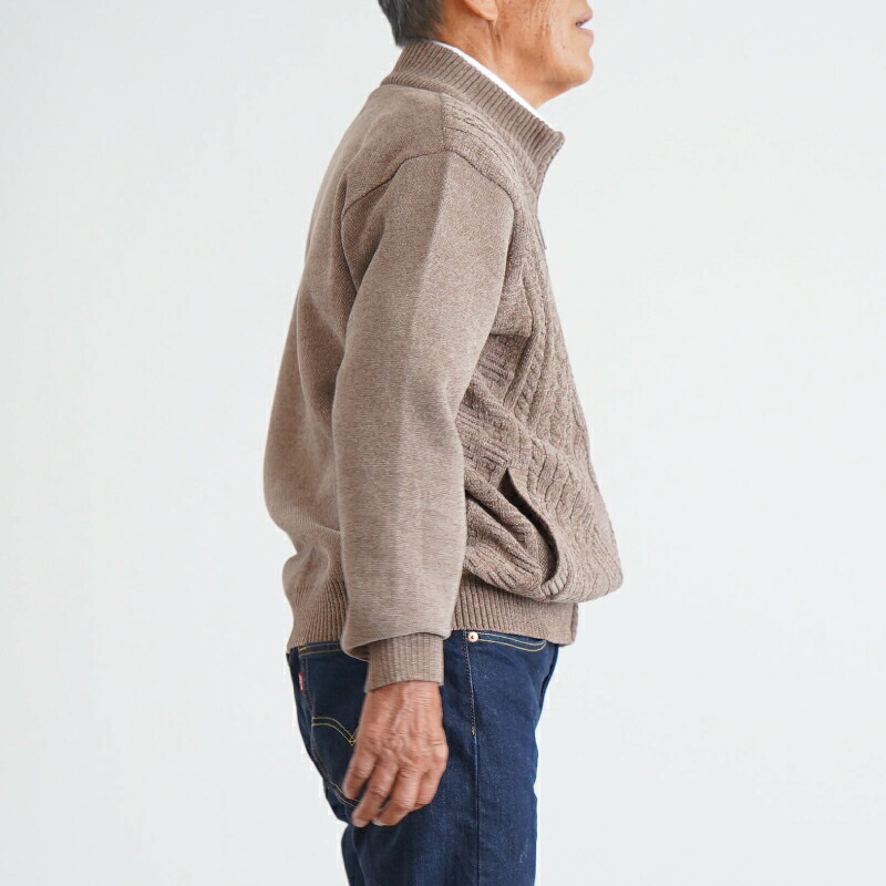 シニアファッション メンズ 80代 70代 60代 90代 秋冬 あったか 防寒 ケーブルニット×裏フリース ジップアップジャケット おじいちゃん 服 誕生日 プレゼント 紳士服 アウター ジャンパー 男性 祖父 お年寄り 老人 高齢者 ギフト（cdk-mo1-654700）
