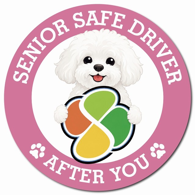カーサイン 高齢者マーク SENIOR SAFE DRIVER ビションフリーゼ マグネット 強力 直径13cm 肉球 日本製 車 ステッカー