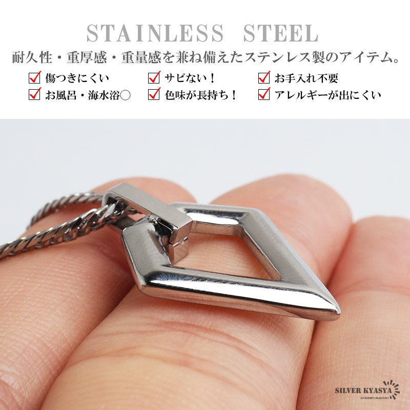 ステンレス ダイヤ 多角形 ペンダントネックレス シンプルネックレス 小ぶり ダブル喜平チェーン 細身 ゴールド 18KGP シルバー ブラック 図形 小さい メタル 幾何学 メンズ 男性 金属アレルギー対応