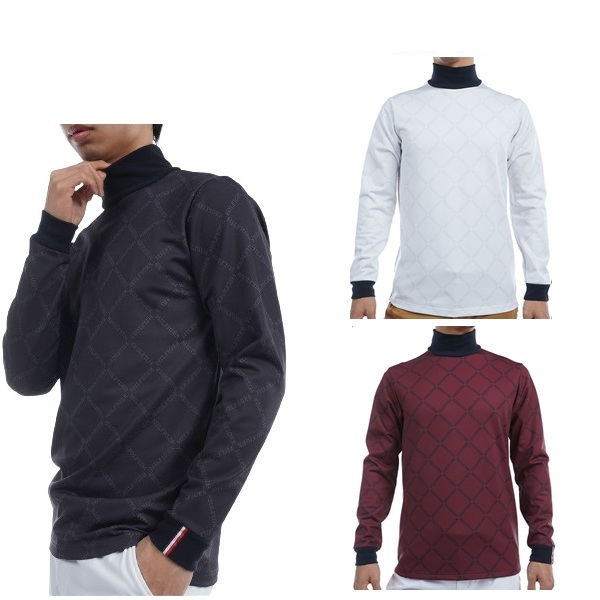 トミーヒルフィガー ゴルフ メンズ ダイヤロゴプリント 長袖ハイネックシャツ TOMMY HILFIGER GOLF THMA481 秋冬モデル お誕生日祝い お祝い 記念品 お父さん 父の日 彼氏 男性 30代 40代 50代 60代  還暦祝い 敬老の日 人気プレゼント プレゼント