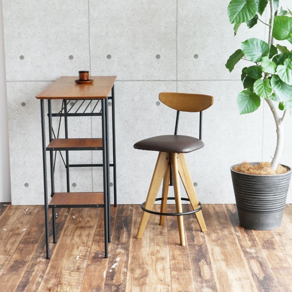 バースツール ブラウン 回転式 昇降機能付 Bar Stool カウンタースツール ダイニング 合成皮革 PVC 高さ調整 簡単組立 ヴィンテージ ナチュラル シンプル 北欧 レトロ 西海岸 ミッドセンチュリー