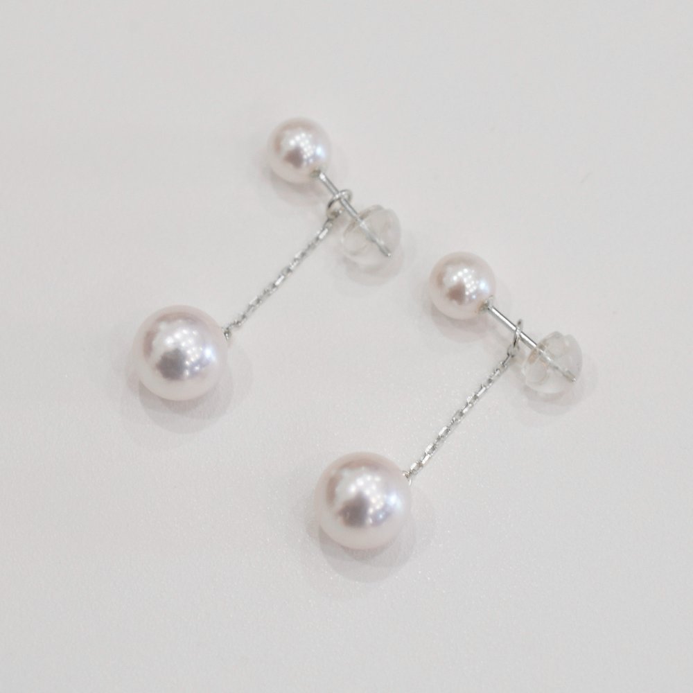 ［pearl173］ 5.5mm - 6mm × 7.5mm - 8mm ダブルパール ピアス あこや真珠