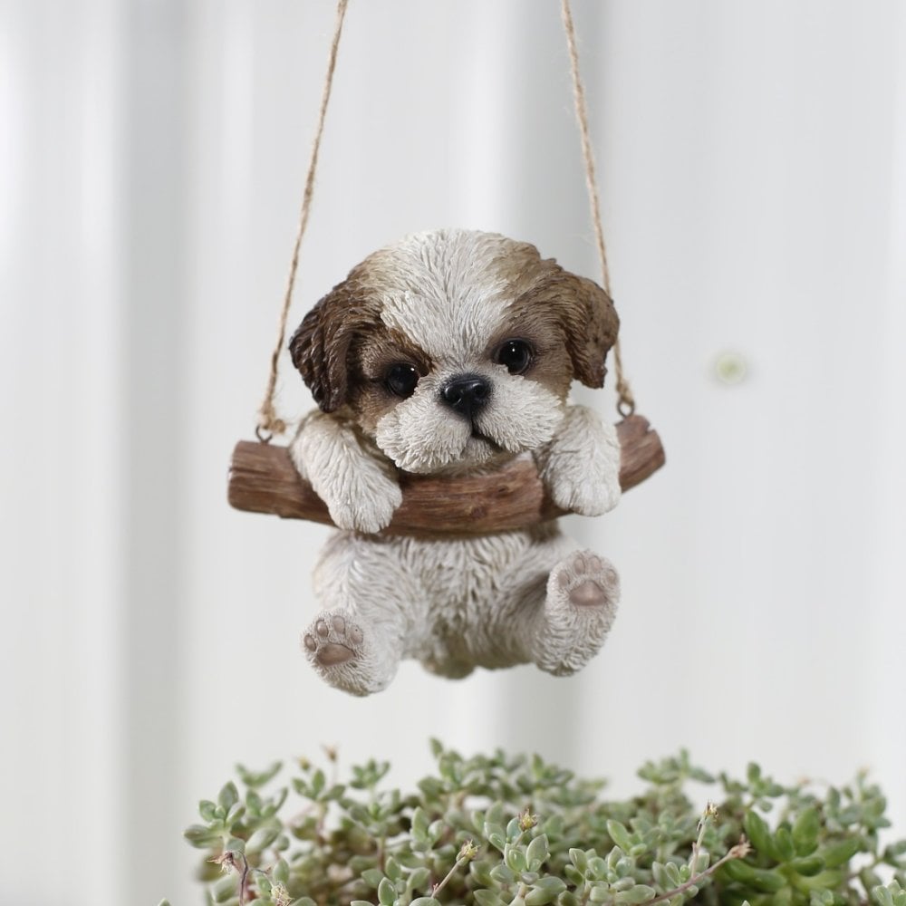 置物 woobia ウービア 犬 小型犬 シーズー ぶら下がり 高さ13cm オーナメント 子犬 茶白 リアル 本物そっくり イギリス生まれ 職人手彩色 縁起物 戌年 玄関 インテリア 新築祝い 引っ越し祝い 開店祝い 出産祝い 誕生日 お祝い ギフト プレゼント 犬好き シーズー好き