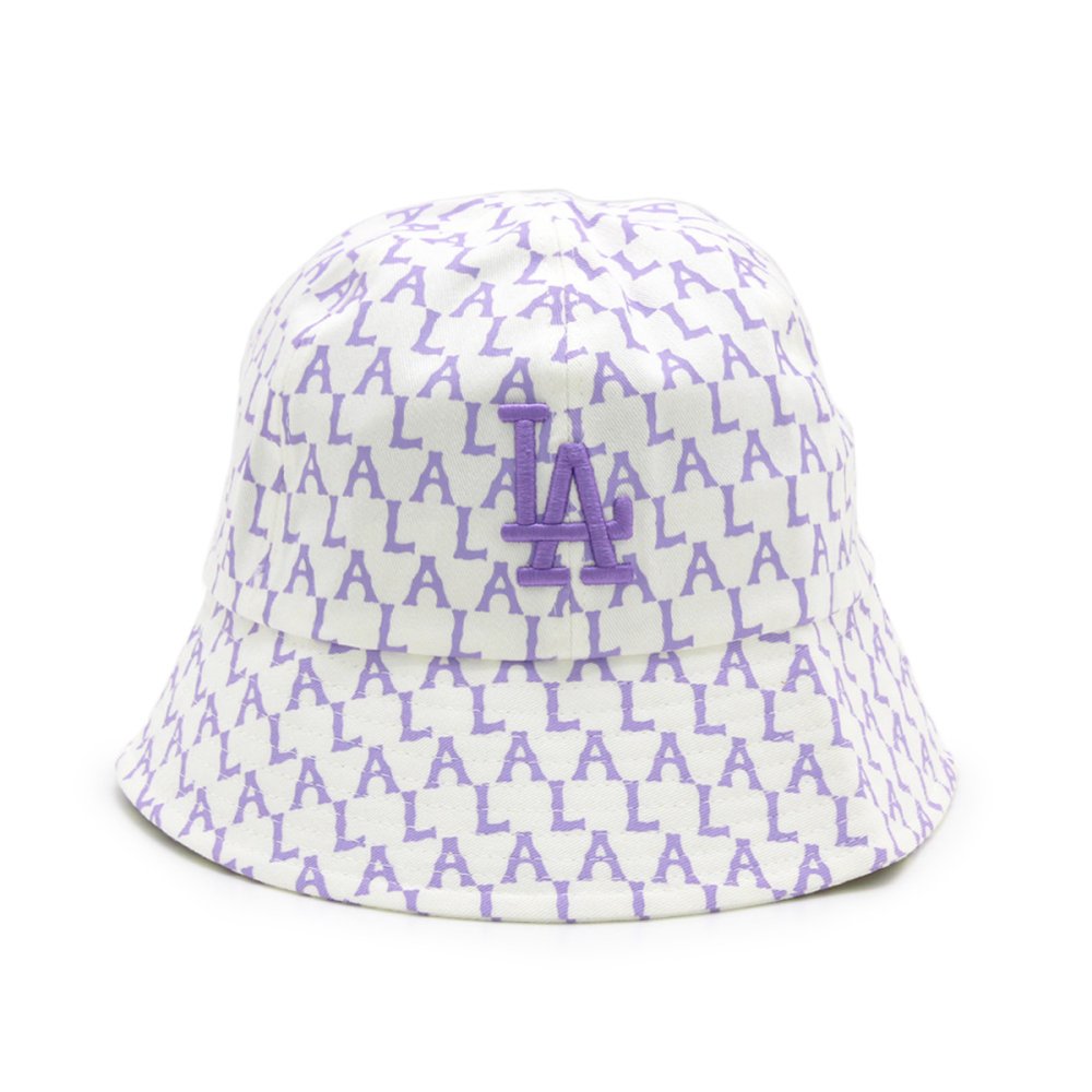 エムエルビーコリア MLB Korea バケットハット 帽子 ロサンゼルス ドジャース モノグラム パステル ドーム 32CPHA111 07V メンズ レディース ユニセックス ホワイト+バイオレット 海外正規品