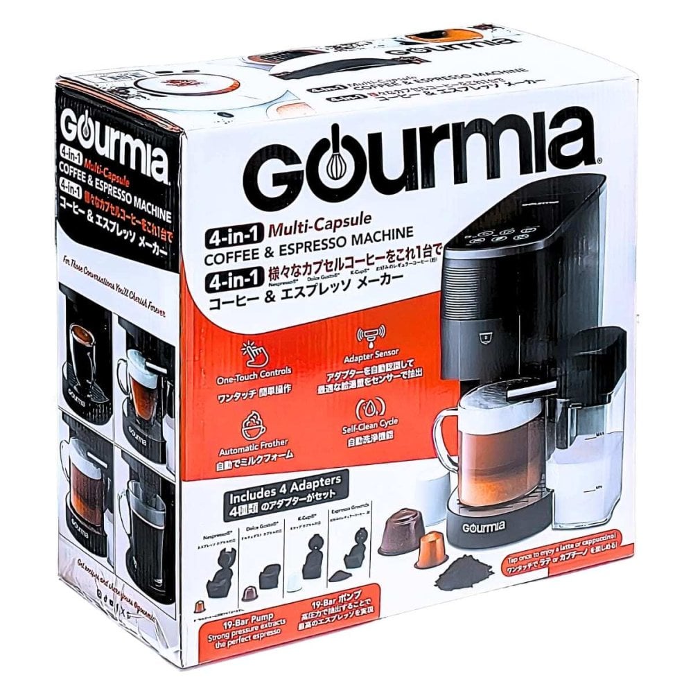Gourmia グルミア GCM7200 4-in-1 コーヒーメーカー エスプレッソメーカー マルチカプセル対応 ネスプレッソ ドルチェグスト K-Cup 粉コーヒー カプセル式 コーヒーマシン おうちカフェ 家電 ギフト プレゼント 父の日