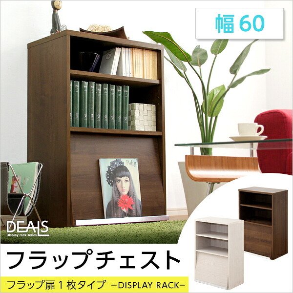 収納家具 ラック DEALS-ディールズ- フラップ扉1枚タイプ DS60-F1--WAL ウォールナット ホームテイスト ディスプレイ シリーズ 本棚 ブック フラップ フラップチェスト