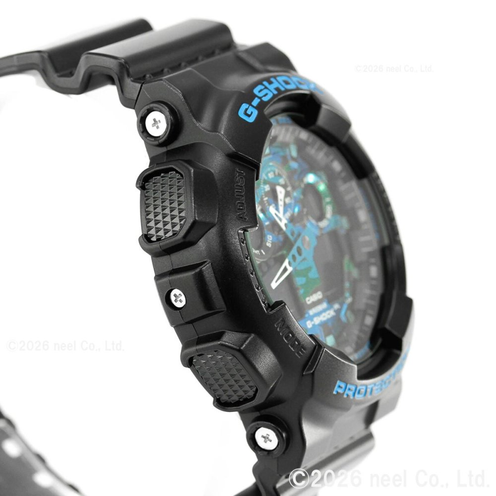 G-SHOCK ブラック×ブルー カモフラージュ アナデジ 腕時計 メンズ GA-100CB-1AJF