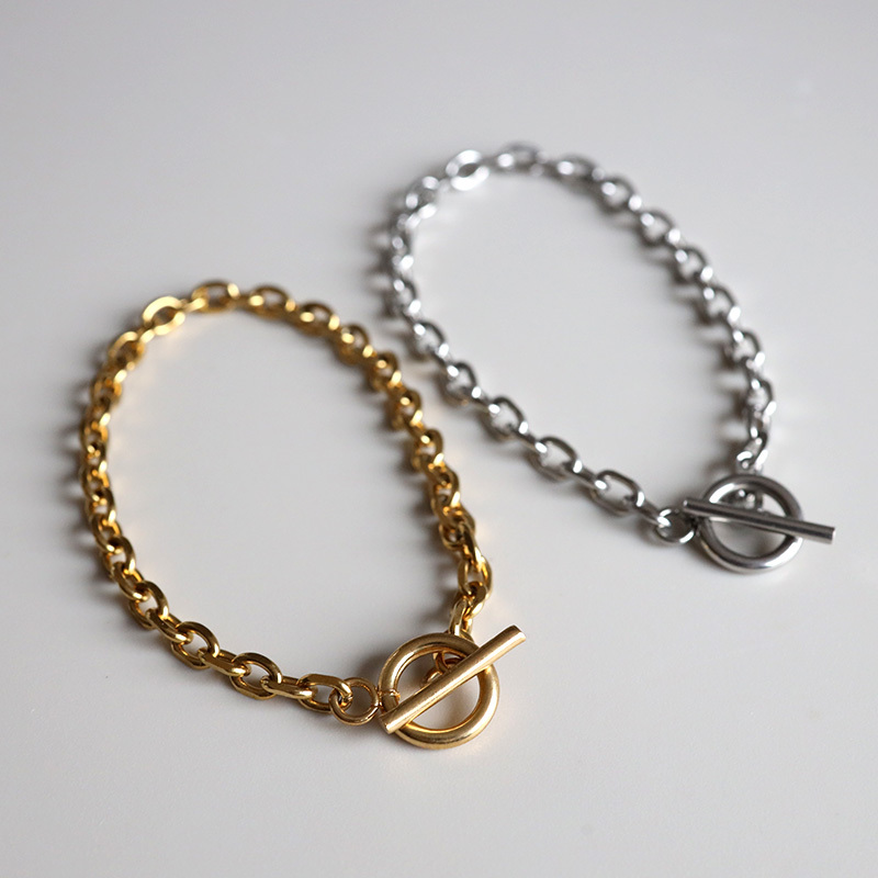 ステンレス マンテル チェーンブレスレット あずき 細身 2カラー 2サイズ レディース シンプル 華奢 上品 大人 きれいめ カジュアル ミニマル 重ね付け 手元 アクセサリー 丸型 留め具 デイリー オフィス 金属アレルギー対応
