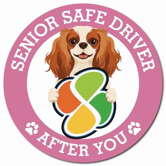 カーサイン 高齢者マーク SENIOR SAFE DRIVER キャバリアキングチャールズスパニエル マグネット 強力 直径13cm 肉球 日本製 車 ステッカー