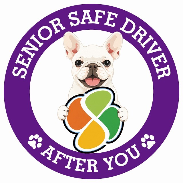 カーサイン 高齢者マーク SENIOR SAFE DRIVER フレンチブルドッグ ステッカー シール 直径13cm 肉球 日本製 車