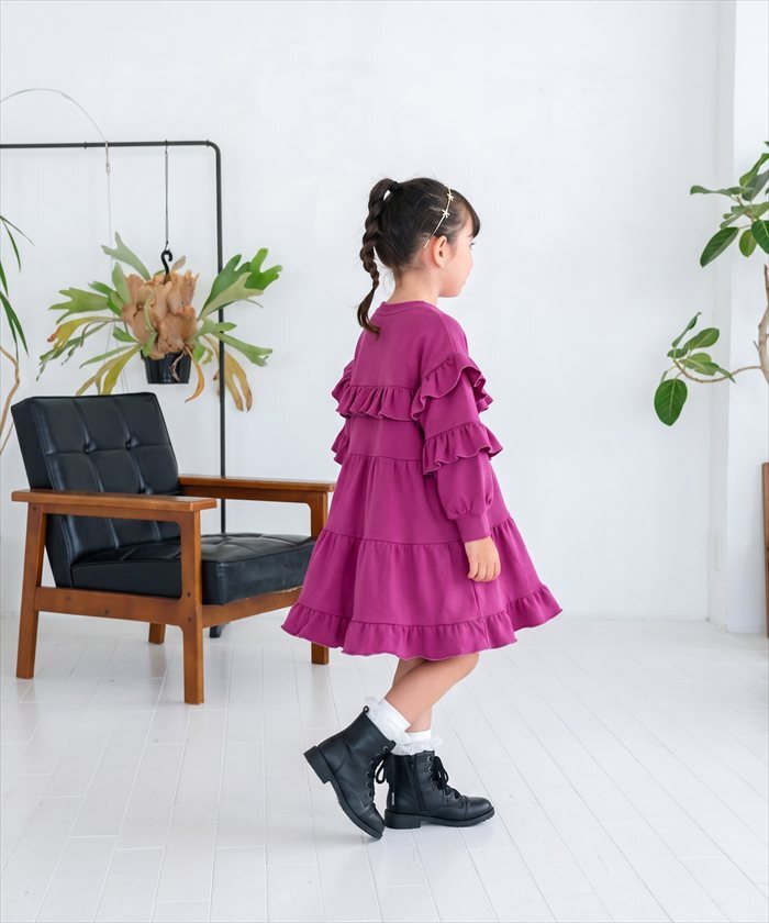 Rora ワンピース 通販 フリルワンピース キッズワンピース 長袖ワンピース お出掛け かわいい 通園通学用 小学校低学年 お出かけ着 セミフォーマル 春秋冬用 かわいい子供服 おしゃれ 女の子 女の子用 発表会
