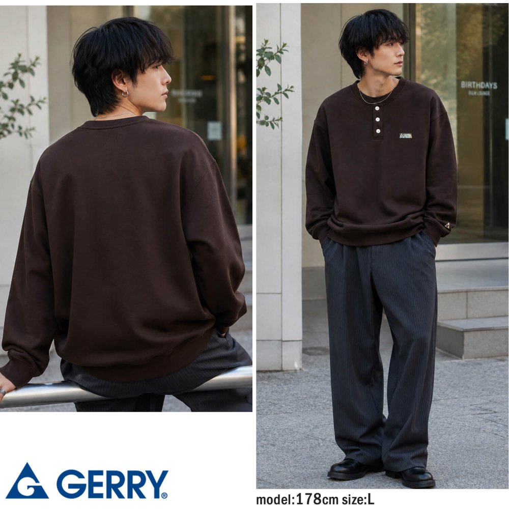 【予約】GERRY ジェリー スウェット ヘンリーネック メンズ レディース gea-m0033 裏起毛 トレーナー 長袖 織りネーム 刺繍 防寒 ビッグシルエット オーバーサイズ アメカジ アウトドア ストリート カジュアル M L XL 2026FW Karlas 別注