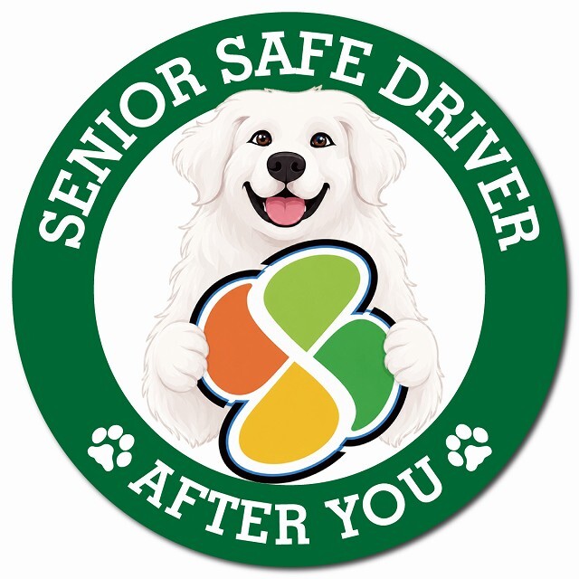 カーサイン 高齢者マーク SENIOR SAFE DRIVER グレートピレニーズ マグネット 強力 直径13cm 肉球 日本製 車 ステッカー