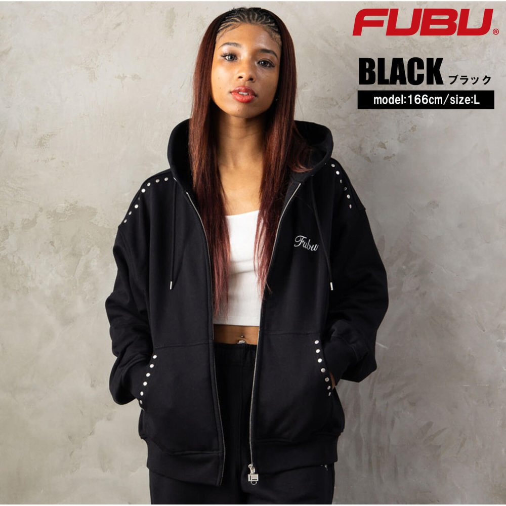 FUBU フブ パーカー メンズ レディース fam-62706 スタッズ ジップ フーディー フルジップ ジップアップ スウェット 迷彩 カモフラ 刺繍 ビッグシルエット ストリート ヒップホップ ダンス カジュアル トップス M L XL XXL 2026FW Karlas