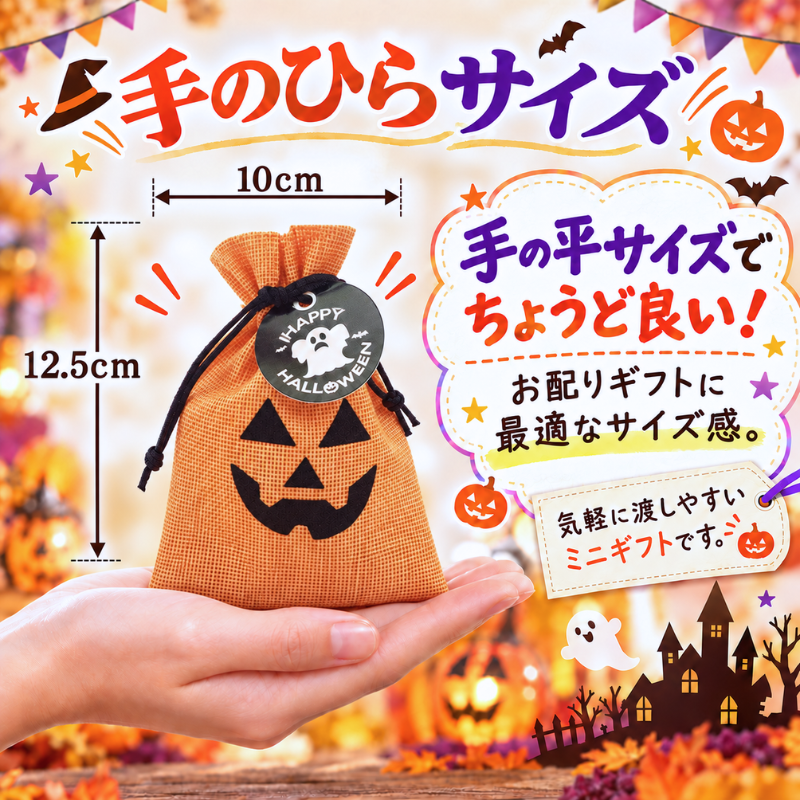 ハロウィン お菓子 プチギフト かぼちゃ麻袋入り チョコレート5個＆カラメルビスケット2枚 個包装 大人 かわいい お配りギフト 職場 イベント パーティー まとめ買い