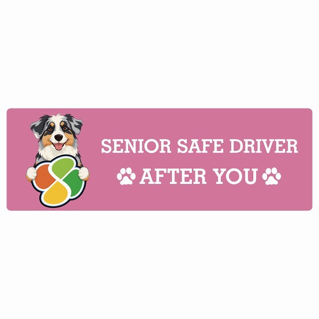 カーサイン 高齢者マーク SENIOR SAFE DRIVER オーストラリアンシェパード ステッカー シール 長方形 20x6.7cm 肉球 日本製 車