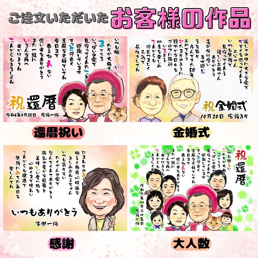 【最短1週間発送】似顔絵 名前 ポエム 喜寿祝い 還暦 古希 米寿 ネームインポエム 誕生日 プレゼント 両親 名前詩 gaナマエ