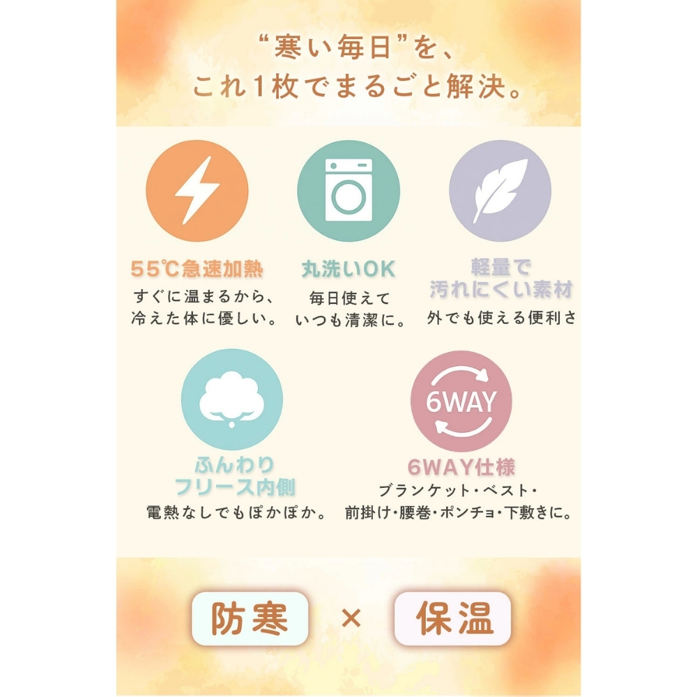 【ラッピング無料 レビューで保証90日】Heat Wrap ヒートラップ 電熱ブランケット 6WAY ギフト