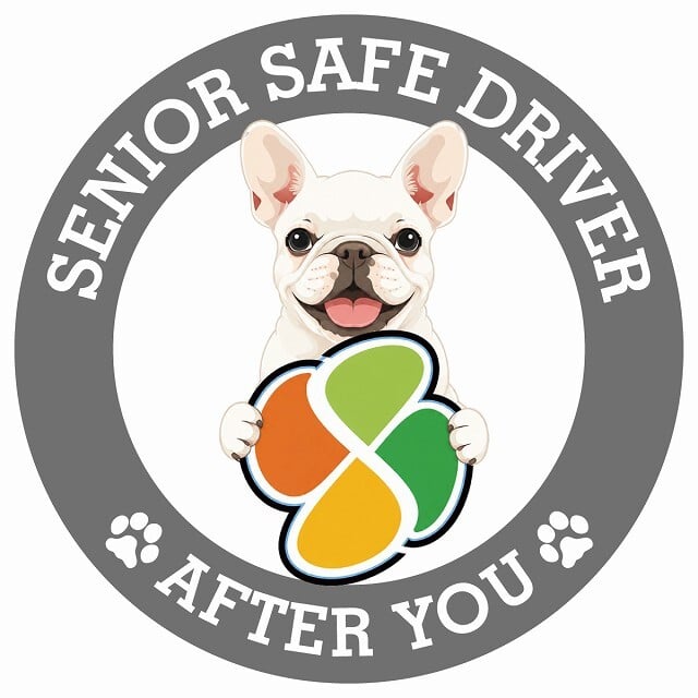 カーサイン 高齢者マーク SENIOR SAFE DRIVER フレンチブルドッグ ステッカー シール 直径13cm 肉球 日本製 車