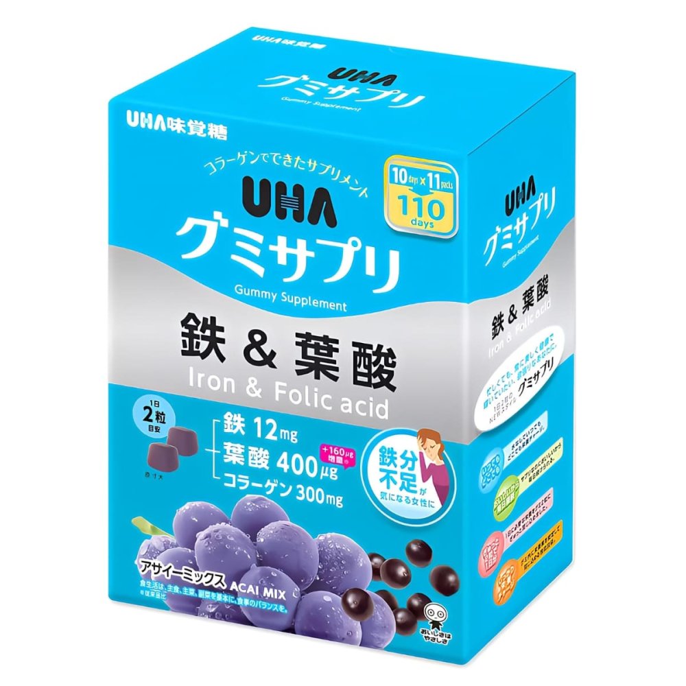 UHA味覚糖 グミサプリ 鉄＆葉酸 220粒 アサイーミックス味 サプリメント 鉄分 葉酸 まとめ買い 個包装【大容量110日分】賞味期限2027..12.末