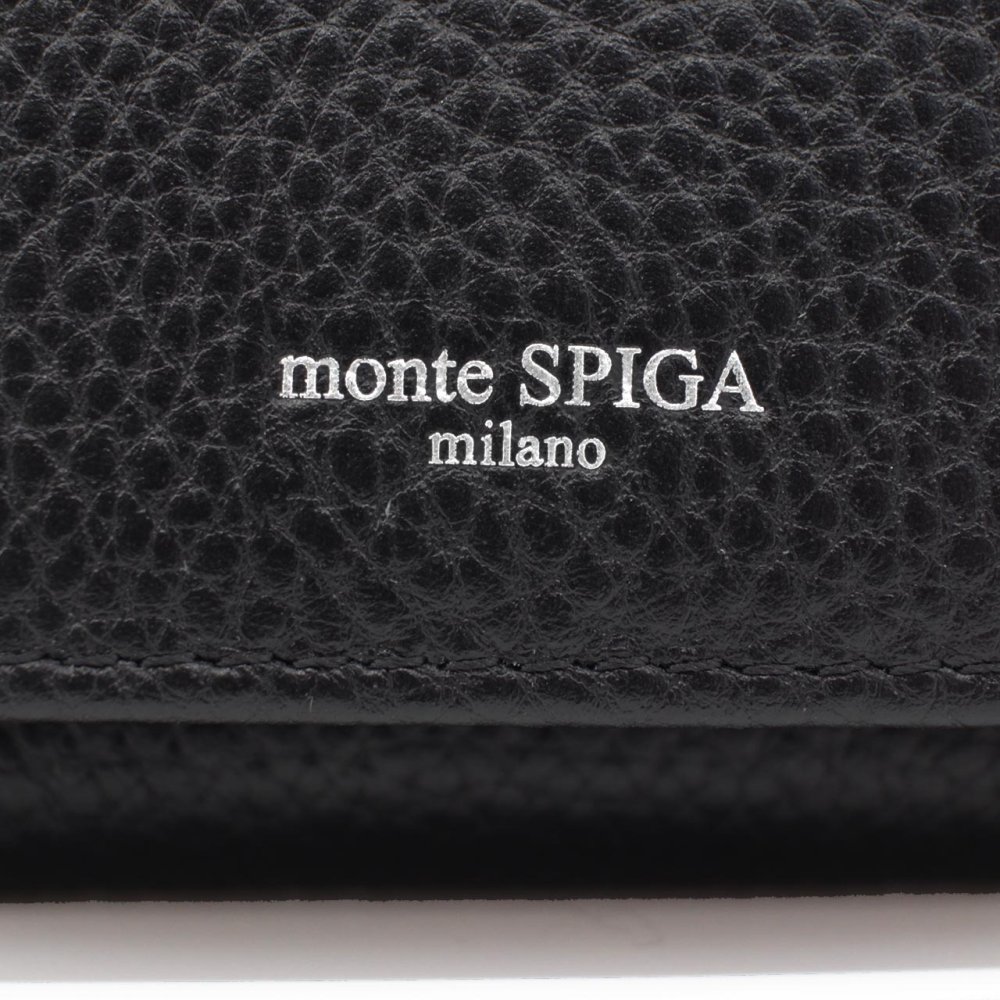 モンテスピガ　monte SPIGA　コンパクト財布　MOSMSP301BK　ブラック　黒　シュリンクレザー　牛革　三つ折り財布　トライフォード ウォレット