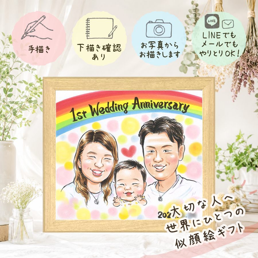 結婚記念日の記念に、見るたびに思い出が蘇る似顔絵です。 似顔絵 結婚記念日 贈り物 プレゼント ギフト 手描き 名入れ 結婚記念日 周年記念 結婚10周年 金婚式 記念 結婚30周年 お祝い 夫婦 家族 ご両親 名入れ 下書き確認 修正無料 似てる 実績多数 かわいい 喜ばれる 結婚記念日 一生もの 宝物 記念日 感謝 長寿祝い 贈答品 節目 二次会 感動 米寿祝い 感激 還暦祝い オーダーメイド