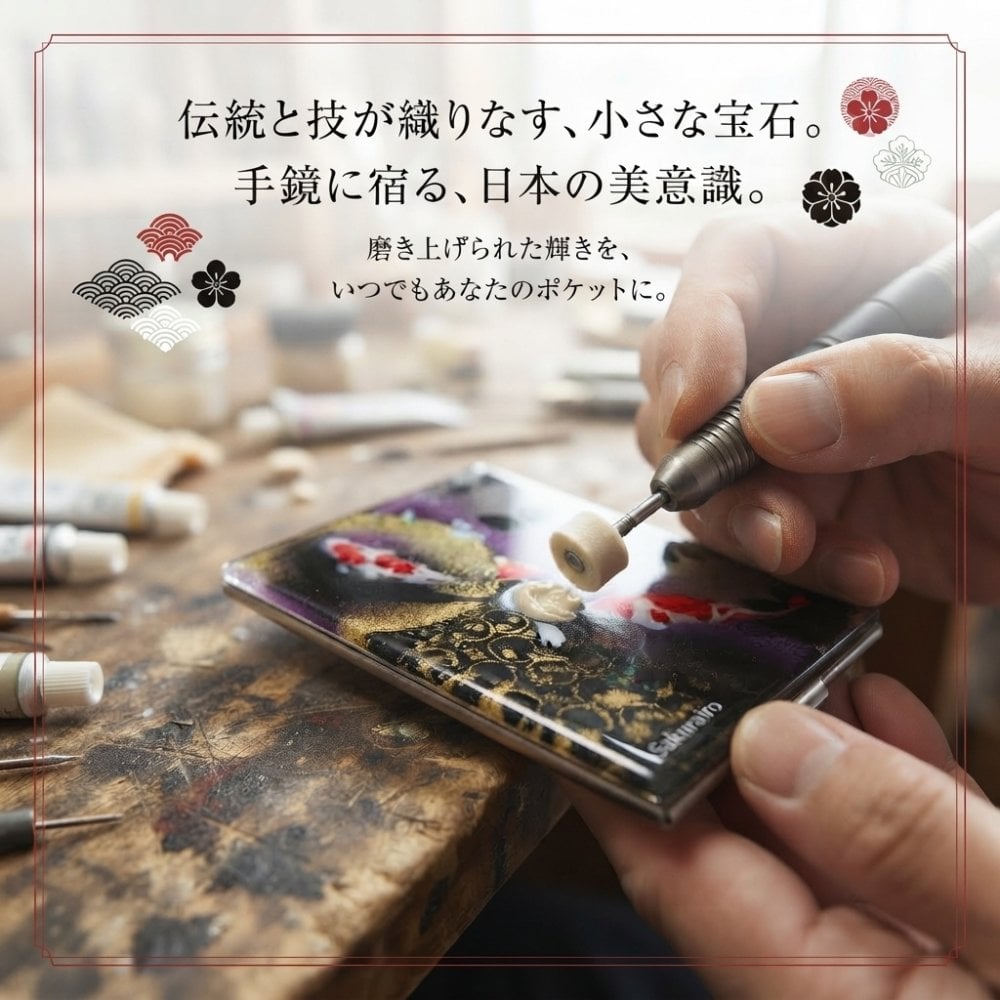 コンパクトミラー『祖』名入れ 送料無料 和柄 和風 和モダン 和雑貨 和小物 手鏡 折りたたみ 桜 伝統工芸 職人 手作り ハンドメイド 記念日 プレゼント ギフト