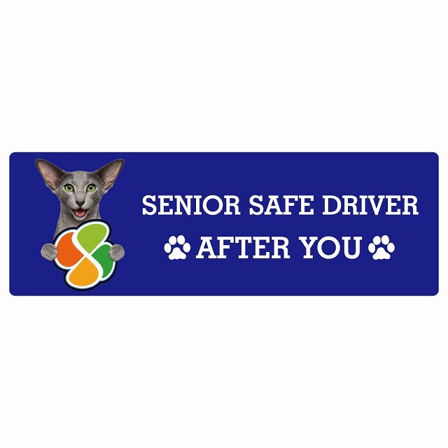 カーサイン 高齢者マーク SENIOR SAFE DRIVER オリエンタルショートヘア ステッカー シール 長方形 15x5cm 肉球 日本製 車