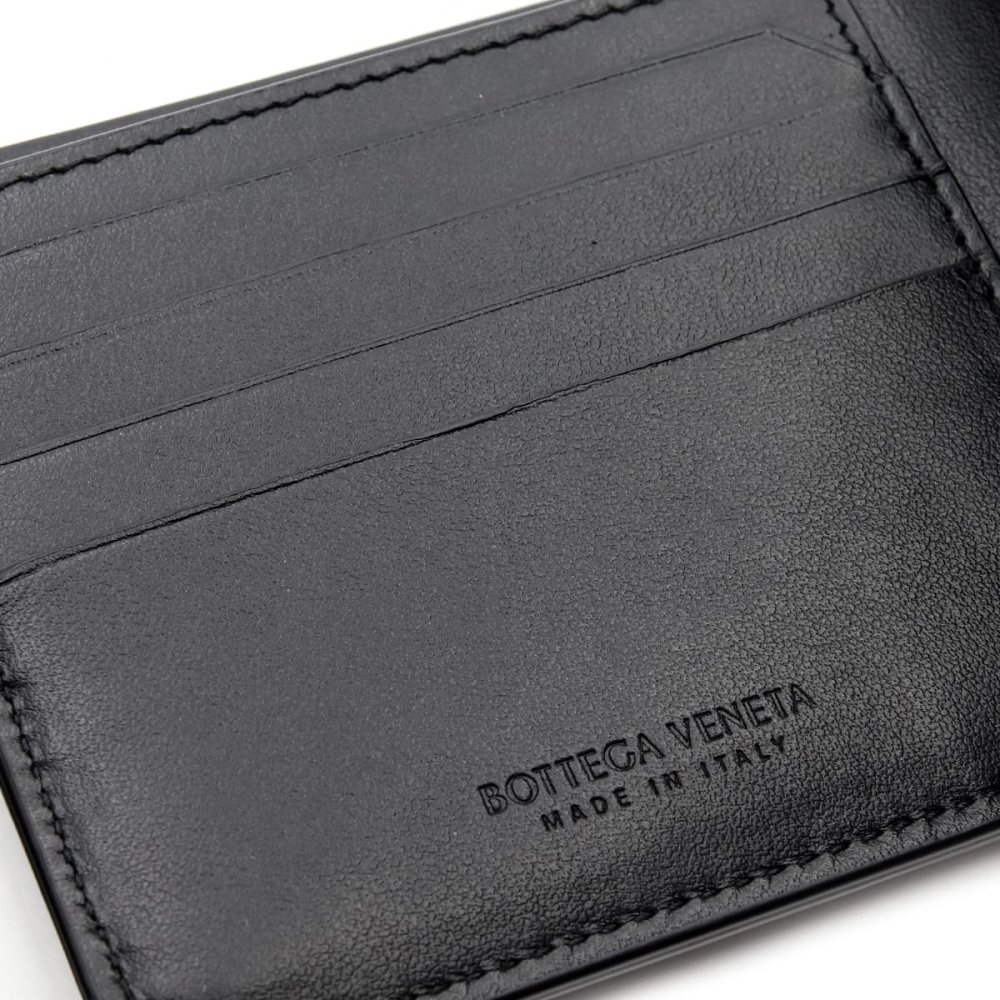 ボッテガヴェネタ 二つ折り財布 イントレチャート メンズ カーフレザー 本革 小銭入れ付き コンパクト ブラック 黒 BOTTEGA VENETA 805654 V69G1 8803