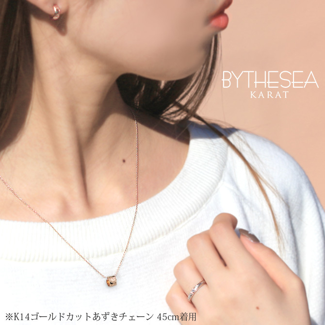 ゴールド ネックレス ハワイアンジュエリー ネックレス ゴールド ピンクゴールド 14K K14 ネックレス スクロールチューブ Sサイズ 14k カットあずきチェーン太0.9mm ギフトラッピング可能 BY THE SEA バイザシー プレゼント ハロウィン 【品番：CG-GP127R-CH123】