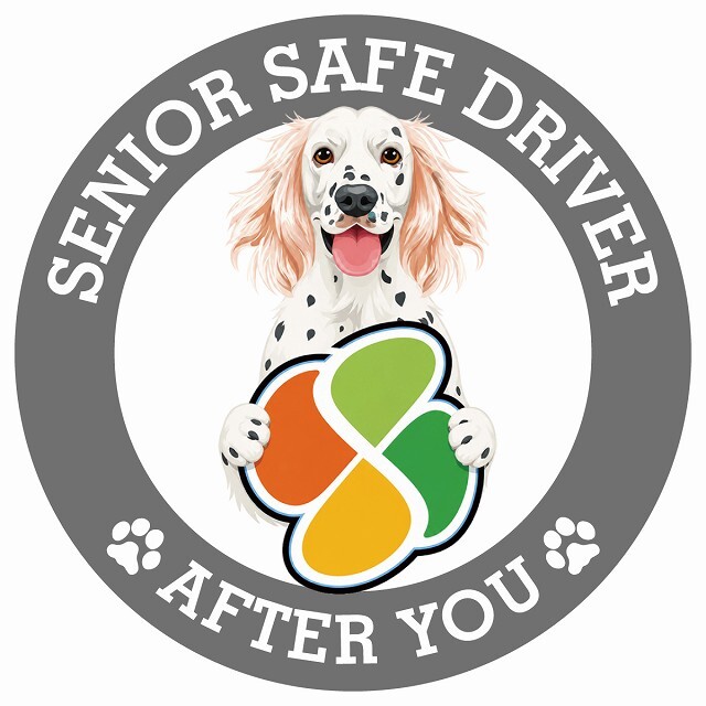 カーサイン 高齢者マーク SENIOR SAFE DRIVER イングリッシュセター ステッカー シール 直径13cm 肉球 日本製 車