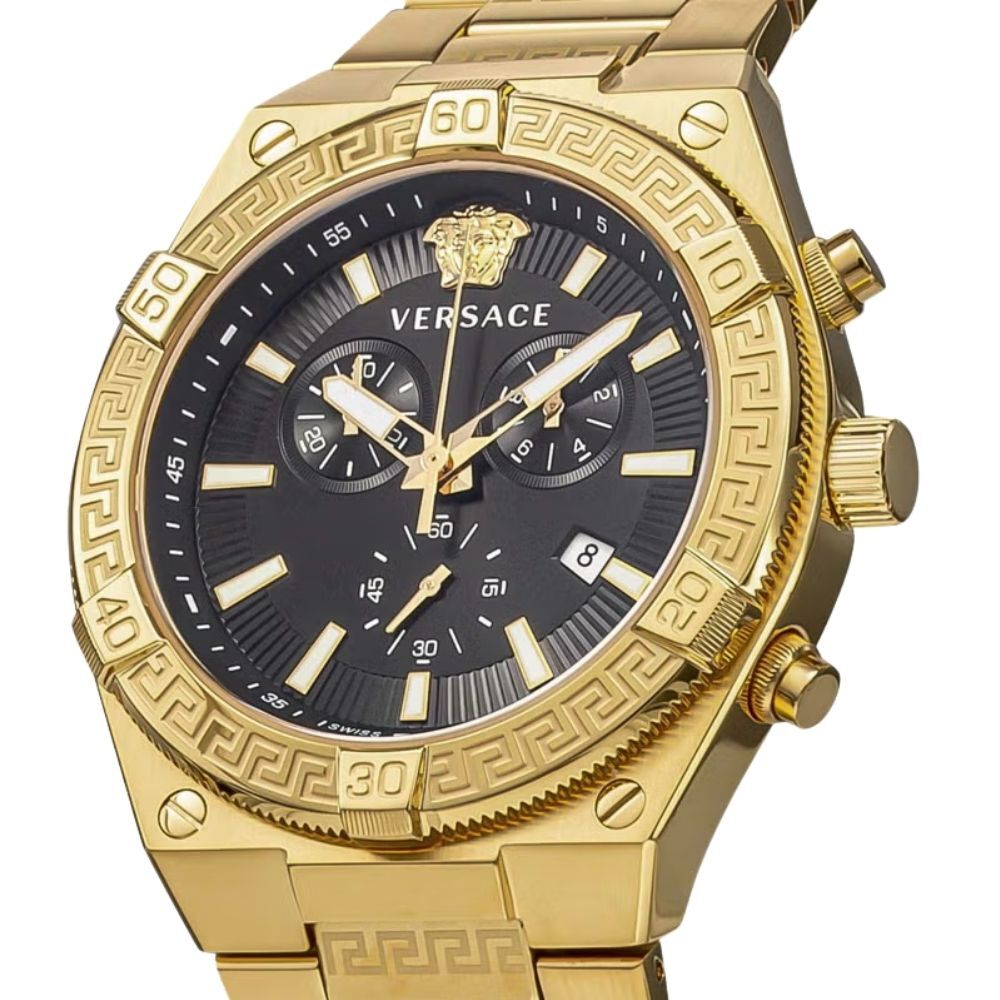ヴェルサーチェ 腕時計 メンズ ブラック ゴールド 46mm VERSACE クロノグラフ スイス製 メンズ腕時計 イエローゴールド 高級 ブランド おしゃれ プレゼント ギフト 卒業 入学 お祝い